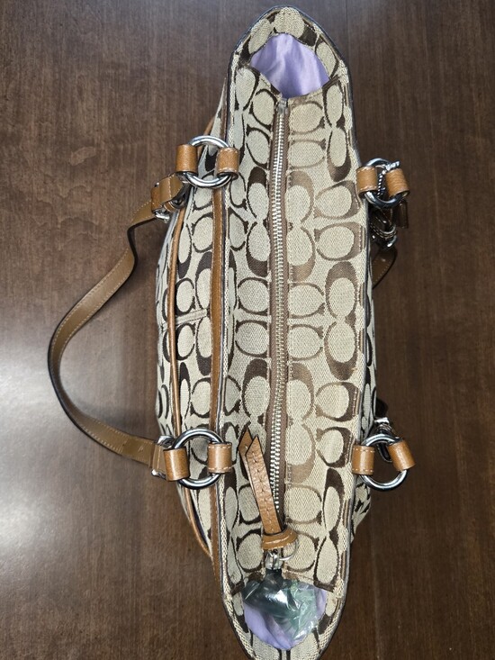 Vintage Y2K Coach Tote Signature Canvas Brown Shoulder Bag Zip Top 